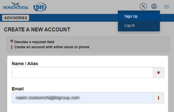 Sign up with 511 Nova Scotia